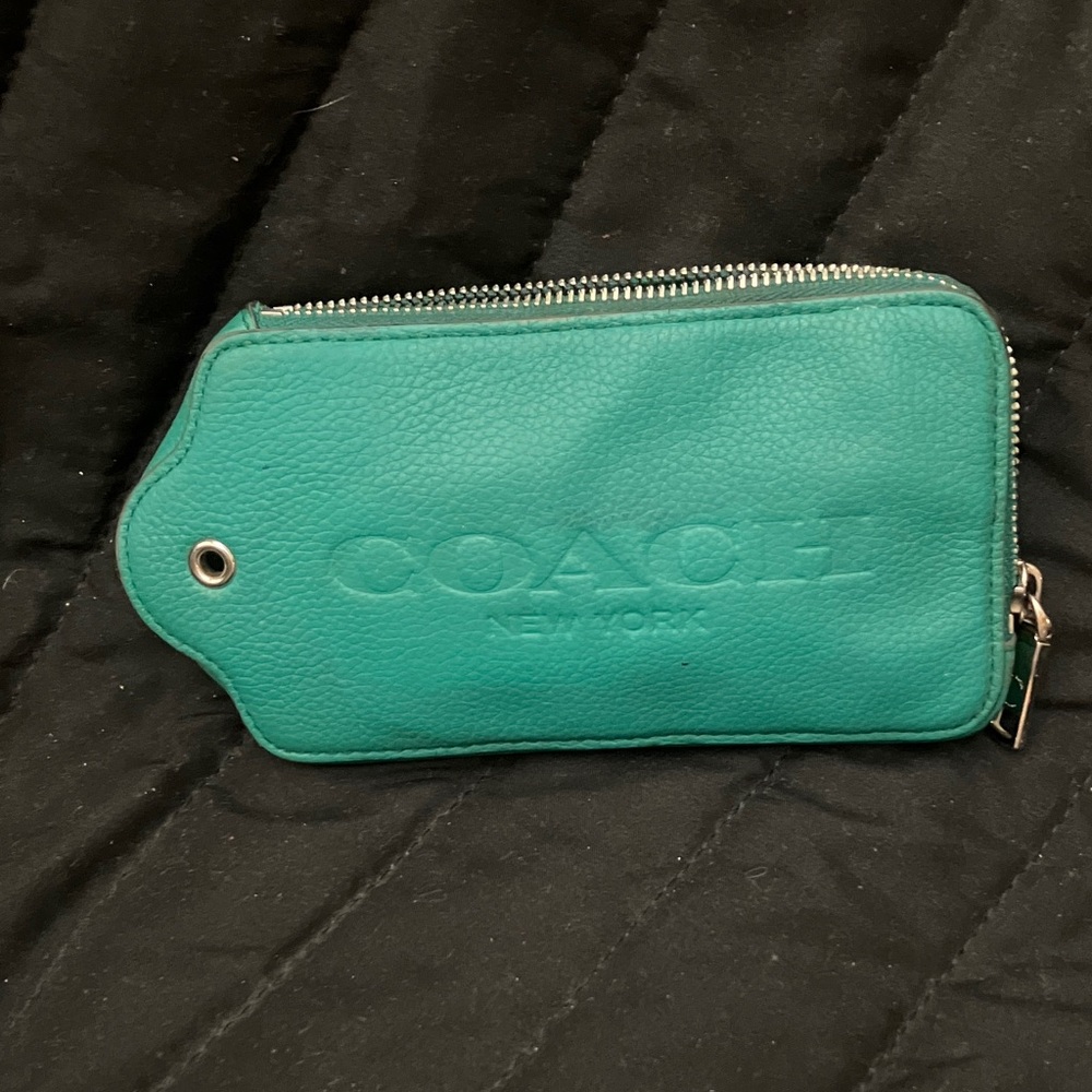 Coach Tag Turquoise Leather Coin Pouch